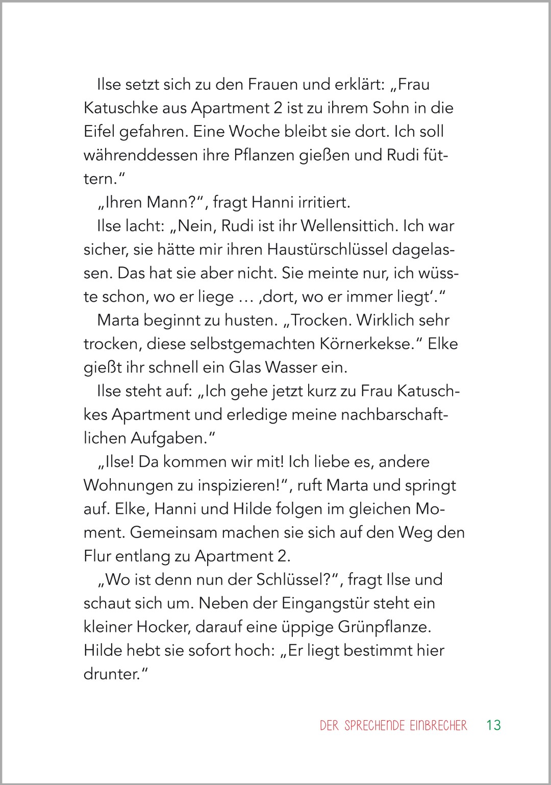 Beispielseite aus "Kurzgeschichten für Senioren" "Neues vom Plauderclub" "Der sprechende Einbrecher"