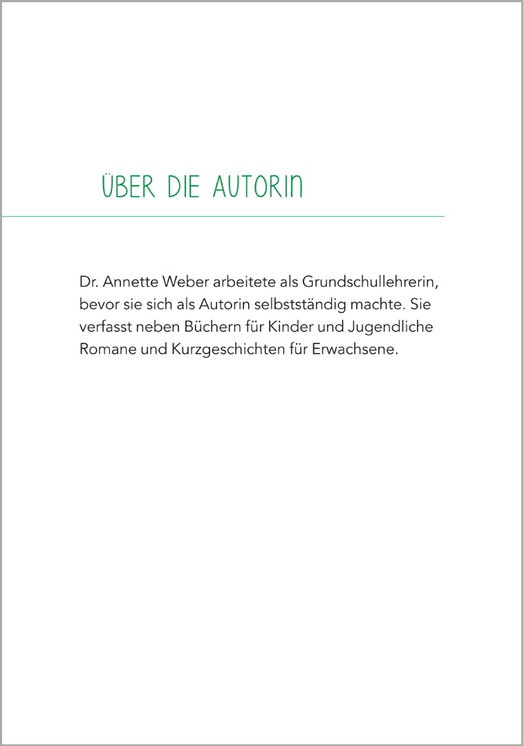  Abschnitt "Über die Autorin" des Titels "Jahreszeitengeschichten - Kurzgeschichten für Senioren" von Annette Weber. Sie war zuvor als Grundschullehrerin tätig und verfasste auch Bücher für Kinder und Jugendliche.