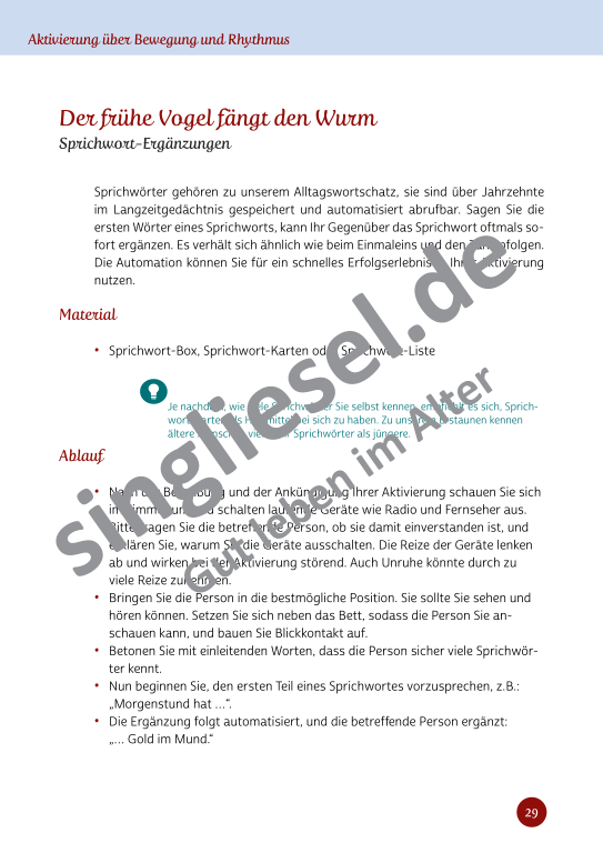 Beispielseiten aus Im Rhythmus der Bewegung - Kurzaktivierungen für bettlägerige Senioren mit Demenz als PDF-Download Beispielseiten aus Im Rhythmus der Bewegung - Kurzaktivierungen für bettlägerige Senioren mit Demenz als PDF-Download