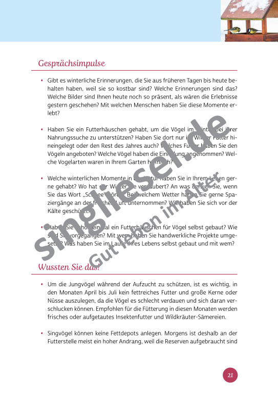 Beispielseiten aus der PDF Kurzaktivierungen im Winter für Senioren mit Demenz - kreative Ideen zum Thema Haus und Garten Beispielseiten aus der PDF Kurzaktivierungen im Winter für Senioren mit Demenz - kreative Ideen zum Thema Haus und Garten