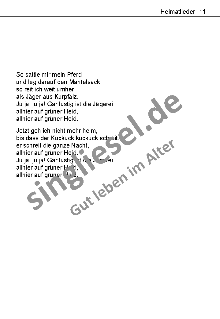 Ein-Jaeger-aus-Kurpfalz-Text Die schönsten Heimatlieder Ein Jäger aus Kurpfalz Text