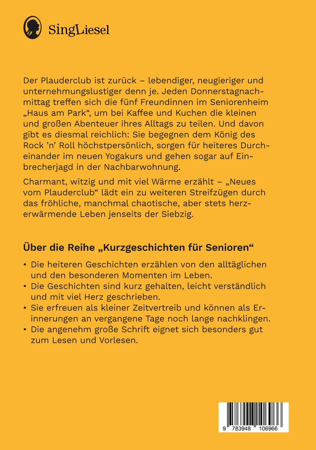 Rückseite von "Kurzgeschichten für Senioren" "Neues vom Plauderclub"
