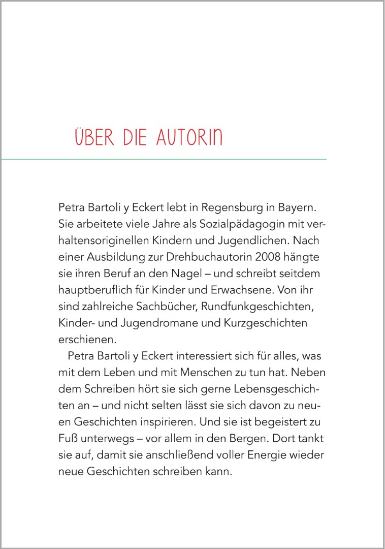 Abschnitt "Über die Autorin" des Titels "Kurzgeschichten für Senioren – Heitere Anekdoten" von Petra Bartoli y Eckert.
