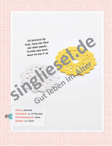 Bastel-Ideen für Senioren Basteln Mit Wolle Häkel-Untersetzer Download PDF 