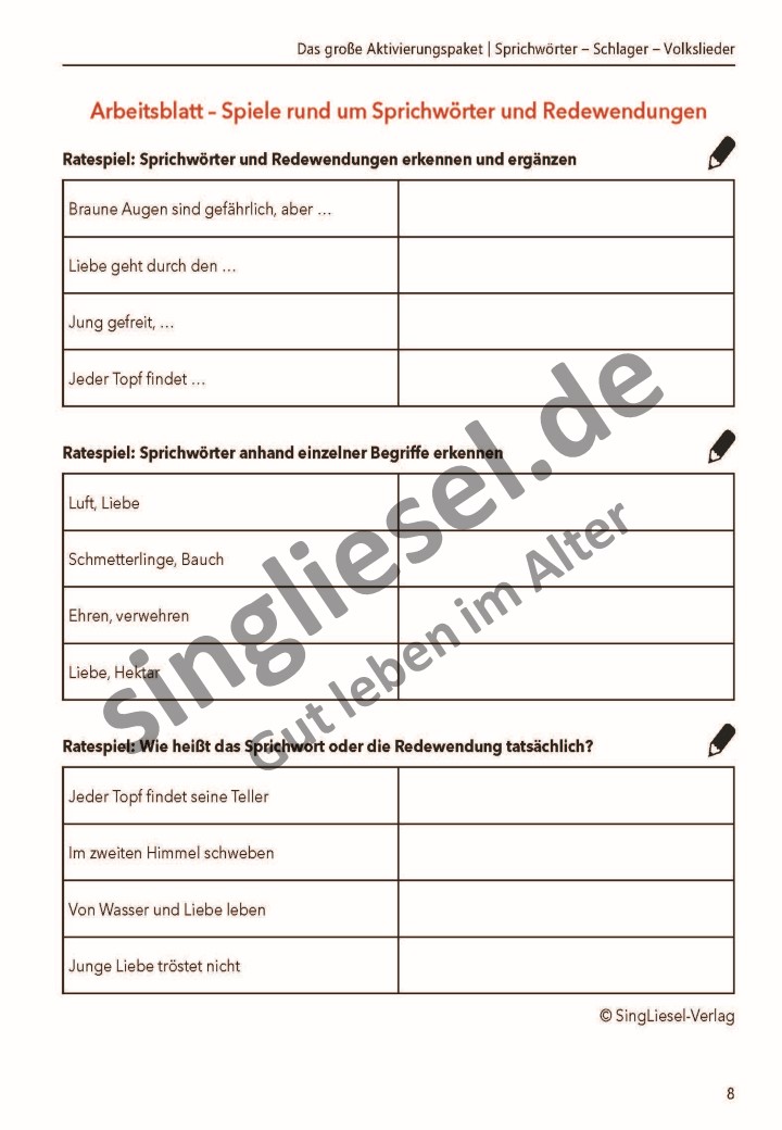 Sprichwörter vervollständigen. Arbeitsblatt Sprichwörter Liebe
